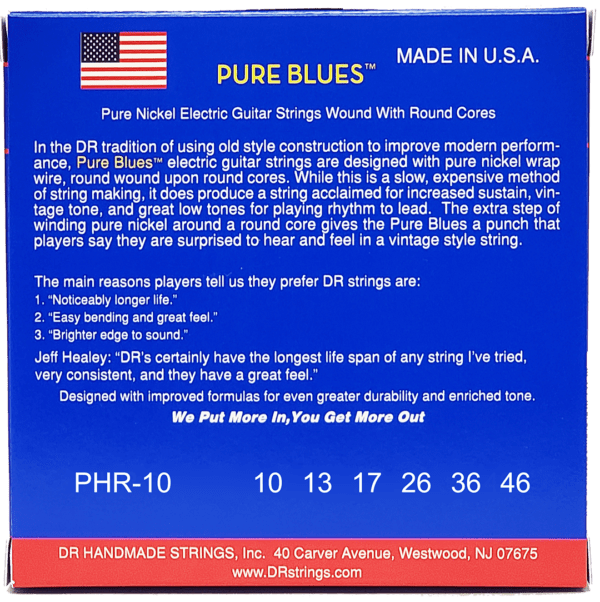 DR Pure Blues 10-46 Paquete De Cuerdas Electrica Modelo PHR-10